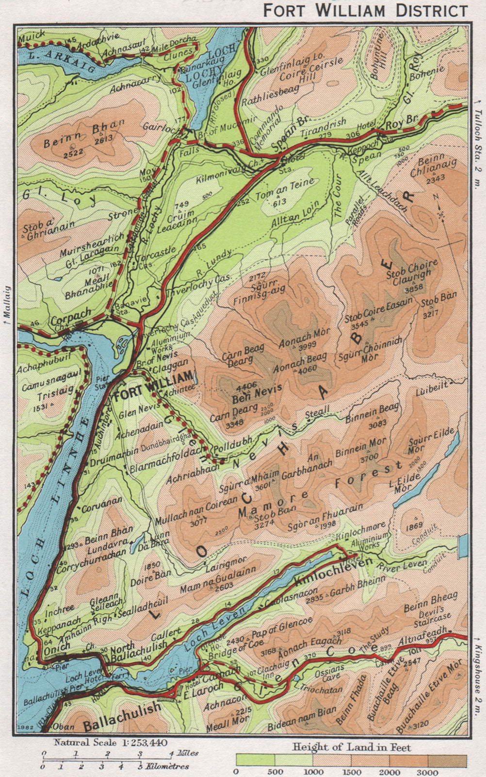 FORT WILLIAM DISTRICT. Vintage map plan. Ballachulish. Scotland 1967 old